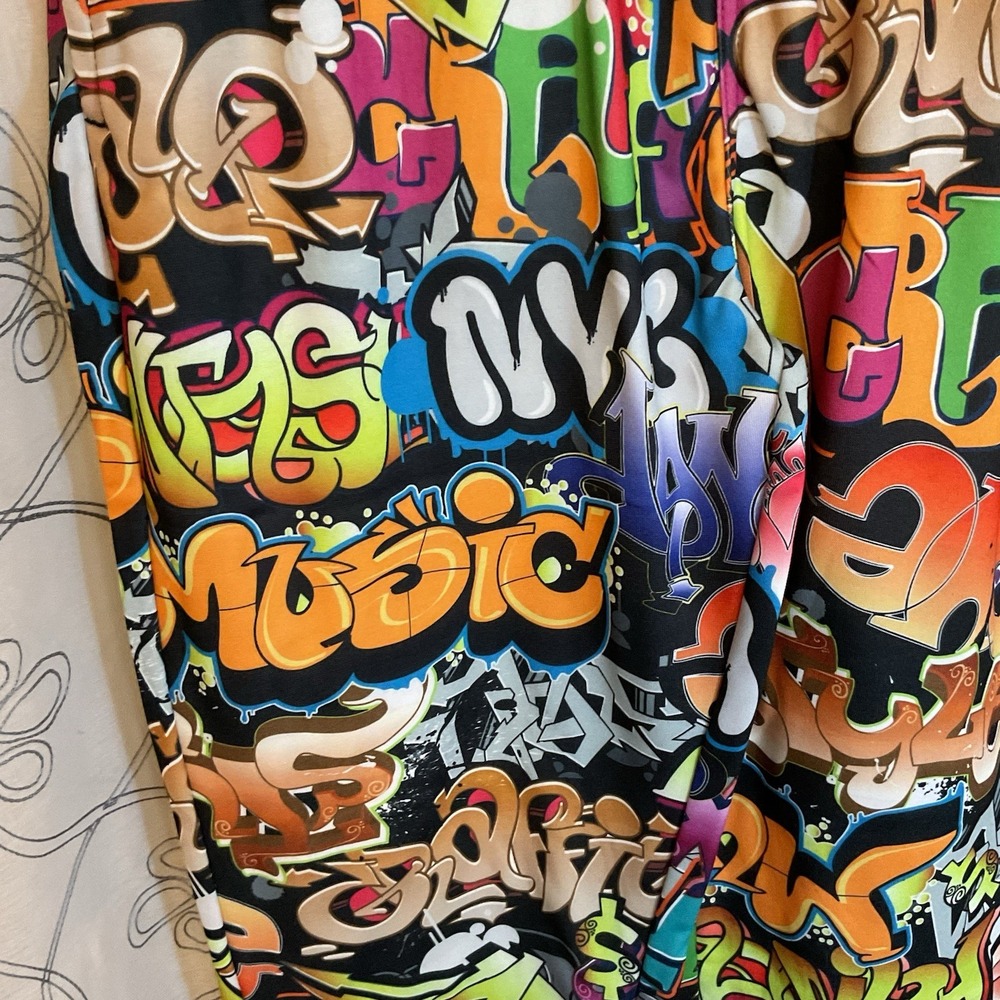 Fresh Prince of Bel Air Joggers Mens Multicolor Graffiti Print Drawstring Size M